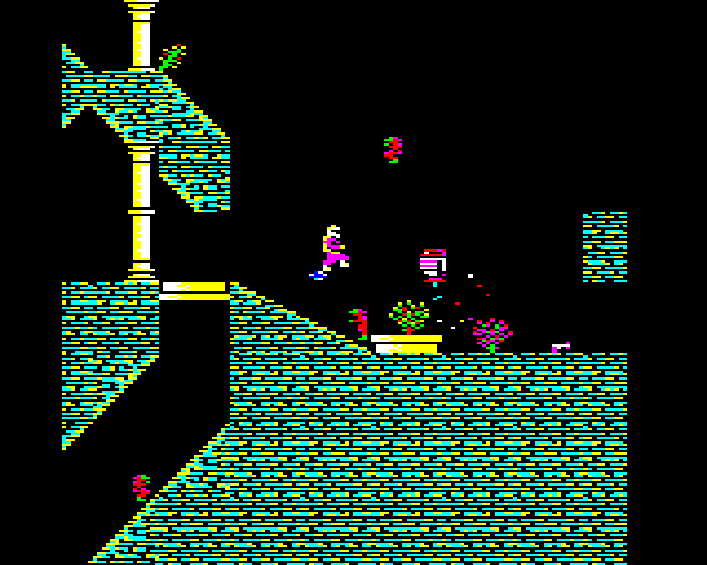 Exile screenshot, BBC Micro, Imps, a gun and the red robot.
